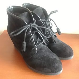 Madden Girl Black Lace-Up Wedge Ankle Booties
